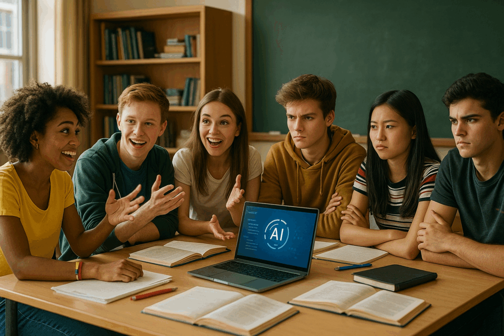 Nachdenkliche Schüler:innen, Symbolik für Zweifel & Datenschutz.