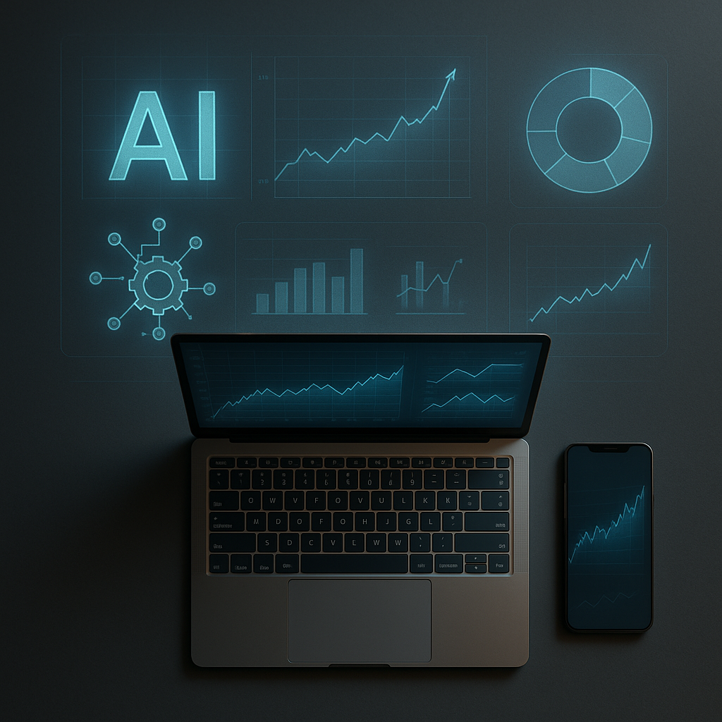 Techno-ästhetische Collage – transparente Screens, Datenfluss, Innovation. Zukunft des Einkaufens.