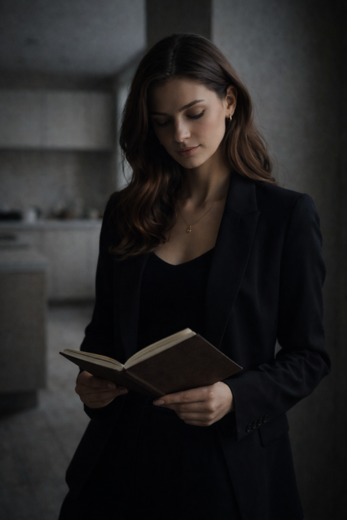 Frau analysiert Finanzen – KI Budget Strategie, Januar Kassensturz.