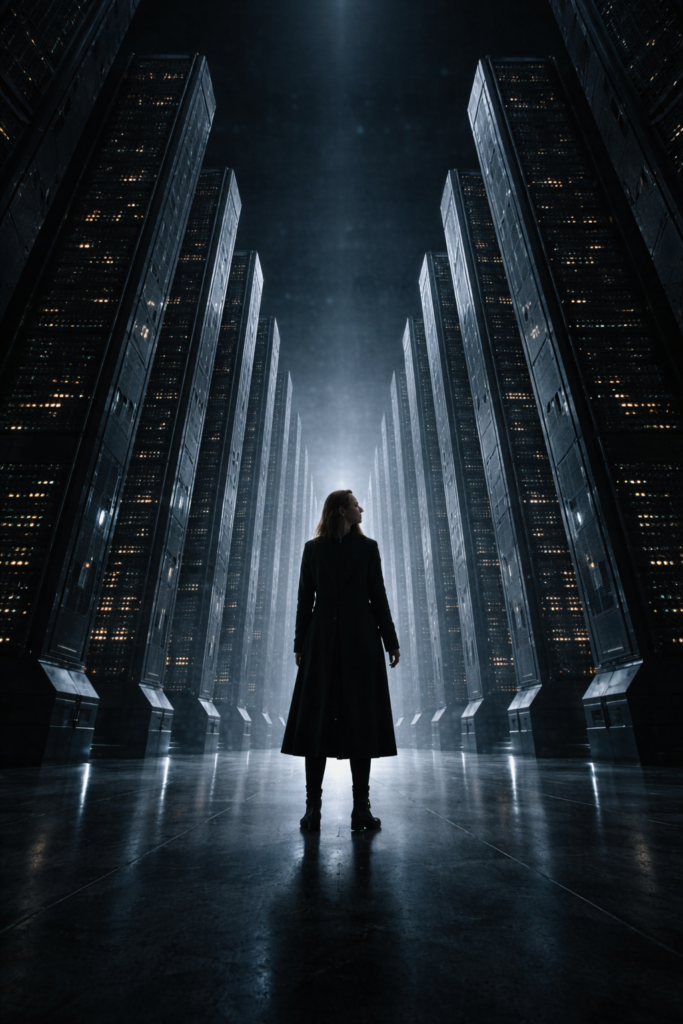 Machtverhältnis zwischen Mensch und Tech-Konzernen visuell dargestellt