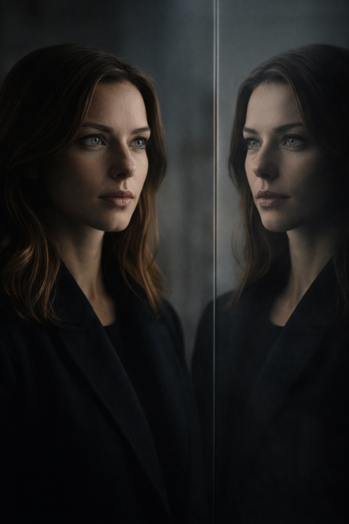 Digitaler Doppelgänger als Spiegelbild einer Frau