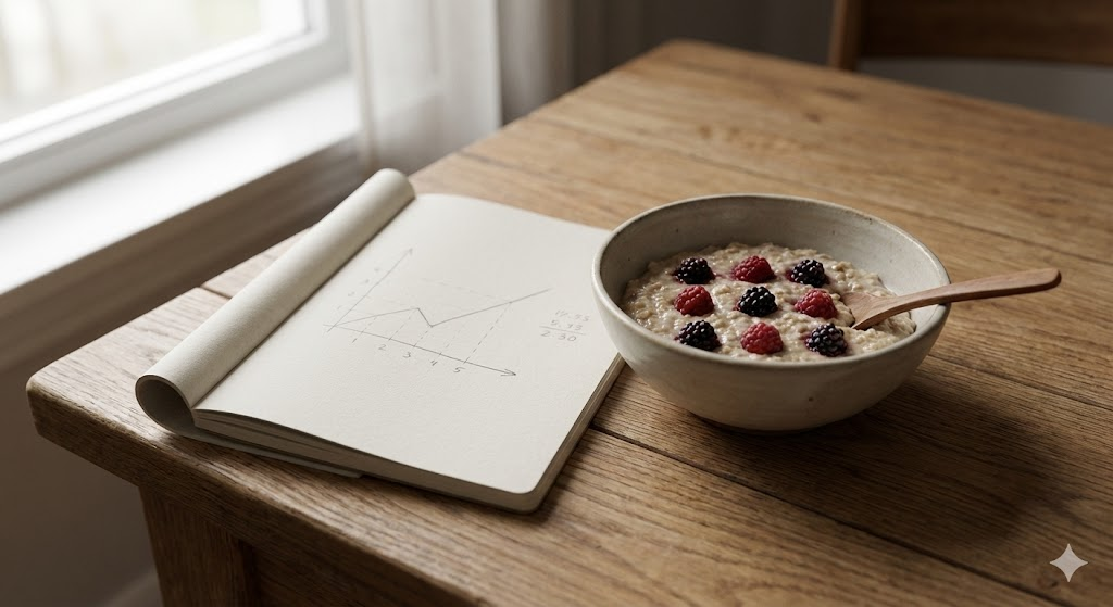 Gesundheitsdaten Ernährung – Alltagsszene mit Essen und Notizbuch